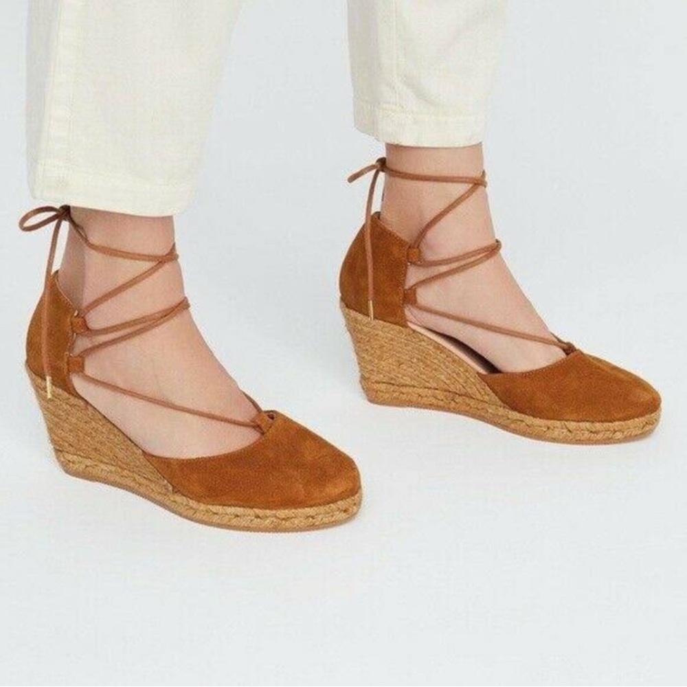Free People tan leather suede Lace-Up Espadrilles